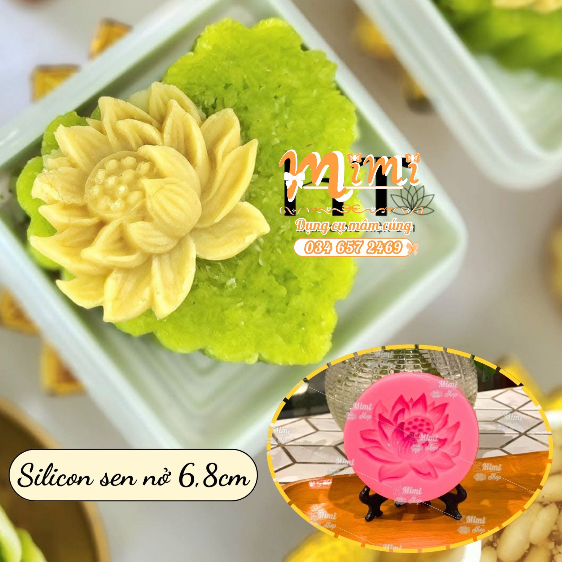 Khuôn silicon mặt hoa sen Loại 1 làm hoa đậu bánh trung thu, bày xôi lễ, rằm, mâm thôi nôi, đầy tháng